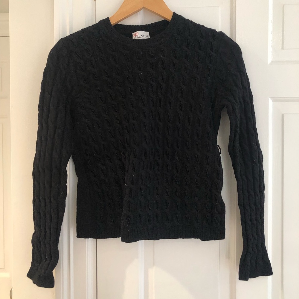 Red Valentino 100% Virgin Wool Cable Knit Black Pullover Sweater
